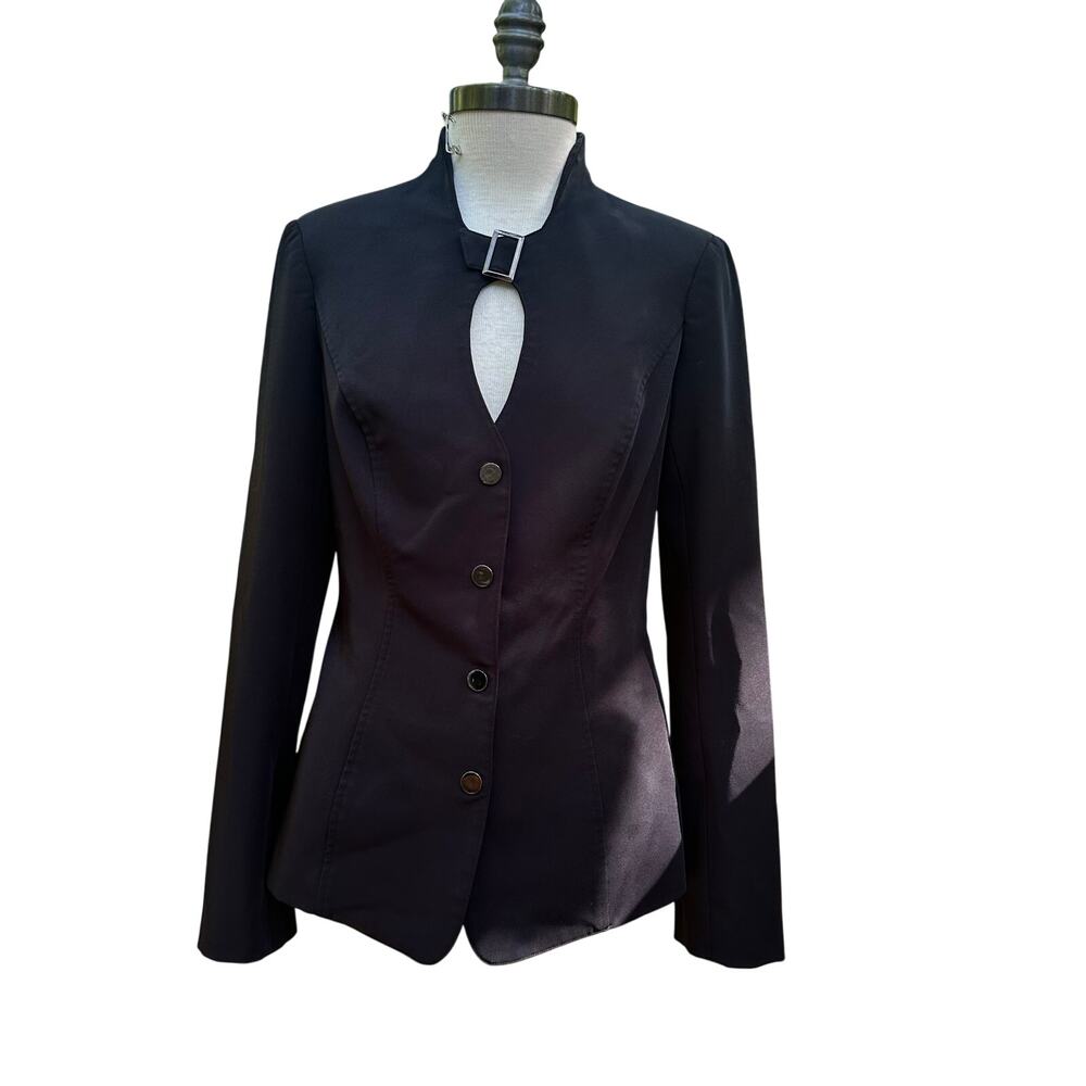 Vintage y2K Cache Black Cutout Buckle Sexy Black Blazer Fitted Structured Sz 8